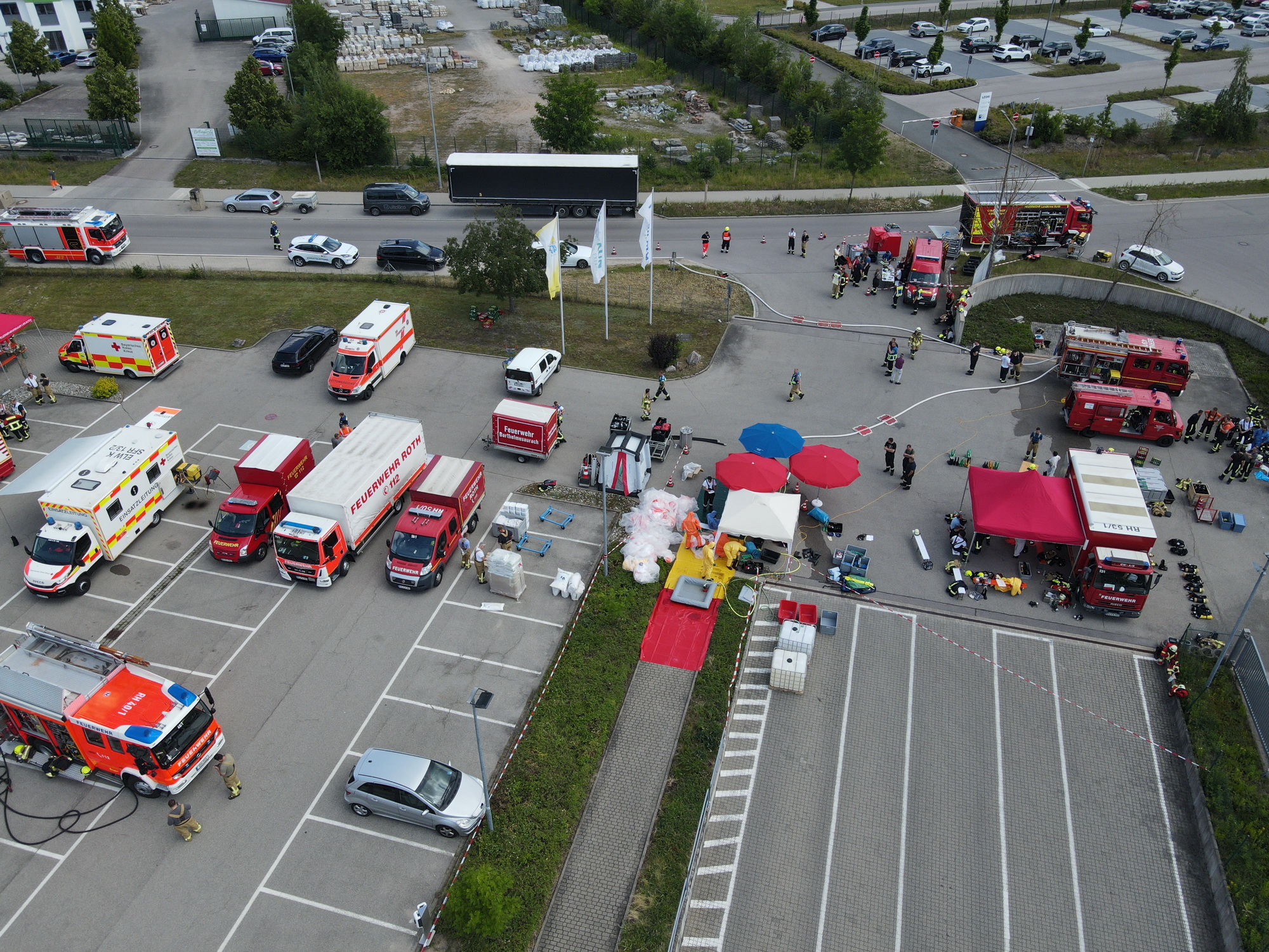 Lufbildaufnahme der Einsatzstelle beim Dekon Einsatz der Firma Nutrichem in Roth